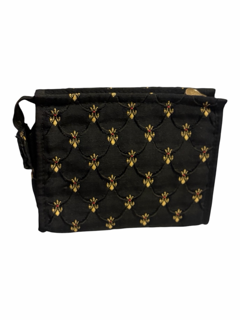 Oscar de la Renta Black Quilted Cosmetic Pouch with Gold Hardware